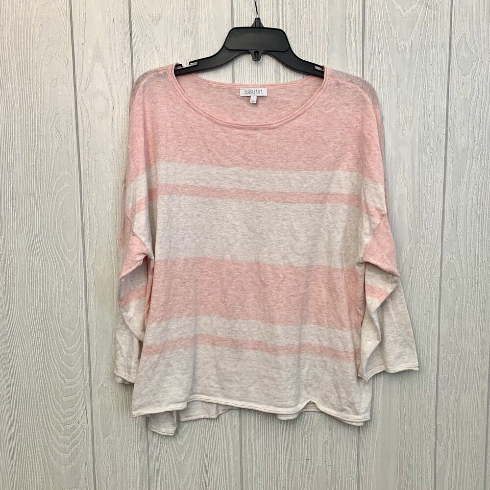 Habitat Pink Ivory Lightweight Sweater 3/4 Sleeve Size Large